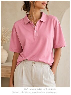Pink Polo Shirt Clean Girl Preppy Minimalist Golf Top Men M